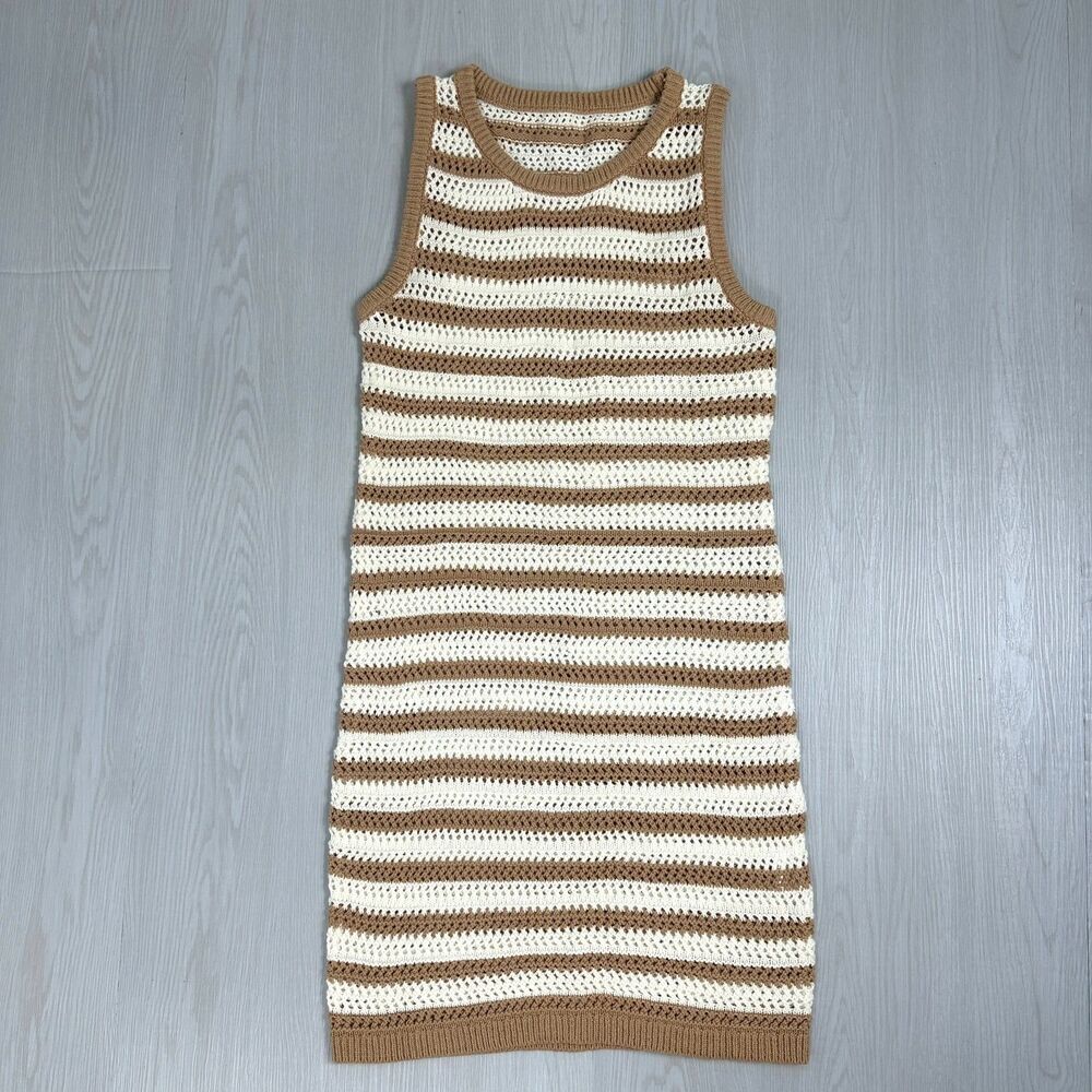 NEW Women's Small Sleeveless Round Neck Sheer Swimsuit Cover Up Cotton Blend